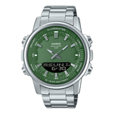 Casio Men's Watch Analog-Digital Green Dial With Silver Stainless Steel Band, AMW-880D-3AVDF